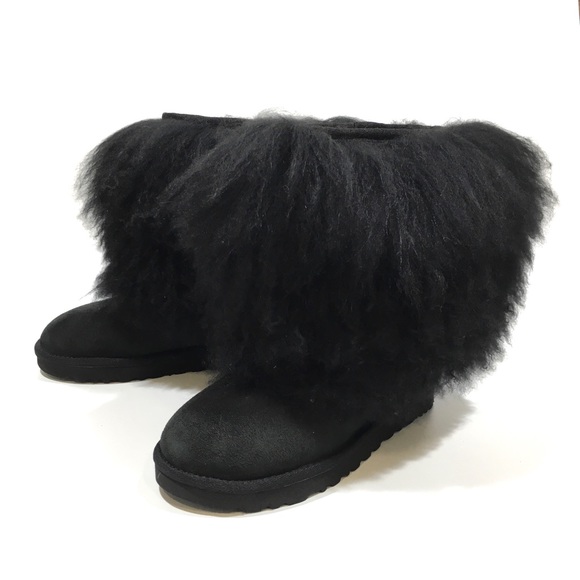 UGG MONGOLIAN CLASSIC SHORT SHEEPSKIN CUFF BOOTS -BLACK SUEDE -WOMENS US 5 -NEW - Picture 6 of 10